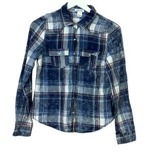Dizzy Lizzy Blue Plaid Shirt Women Sz S
